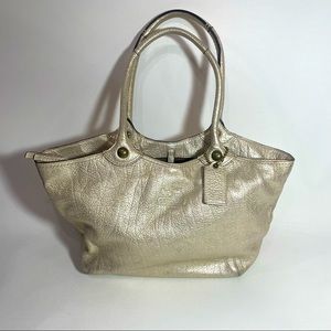 Coach Bleeker Platinum Metallic Gold Leather Tote Bag 12496